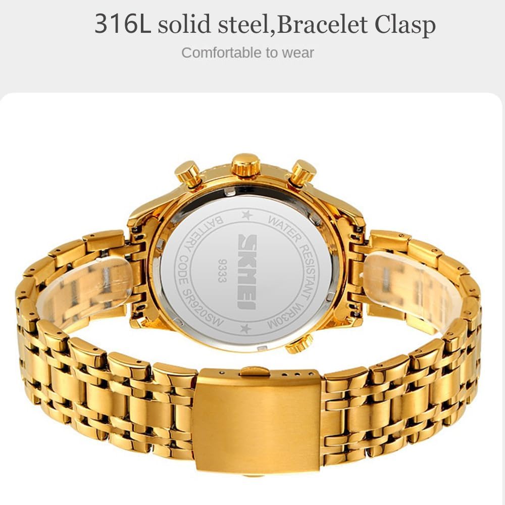 Men's Watches Stainless Steel Chronograph Calendar Luminous Men's Watch Waterproof Six-Pin Quartz Wristwatches Males Gifts