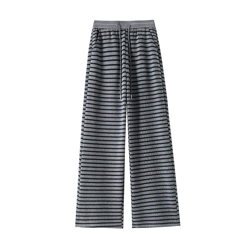 2025 Women's Retro Striped Korean-Style Wide-Leg Pants for Spring & Autumn