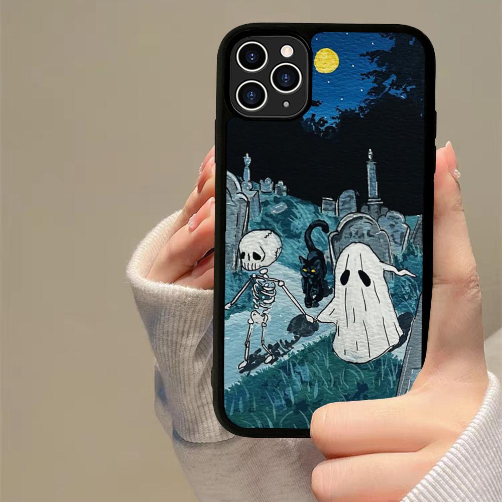 Cartoon Spooky Ghost Phone Case Silicone PC+TPU For For IPhone 11 12 13 14 15 16 Plus Pro Max Cover
