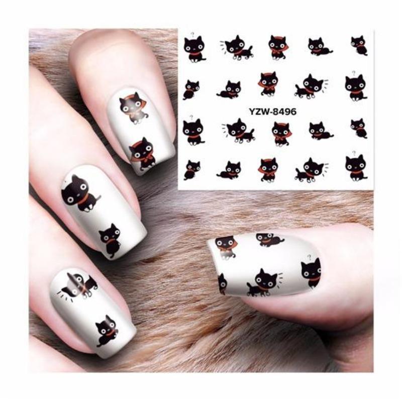 1 Arkusz 12 Rodzaje Woda Przenieś Nails Art Naklejka Kot Wzory Nail Wraps Naklejka