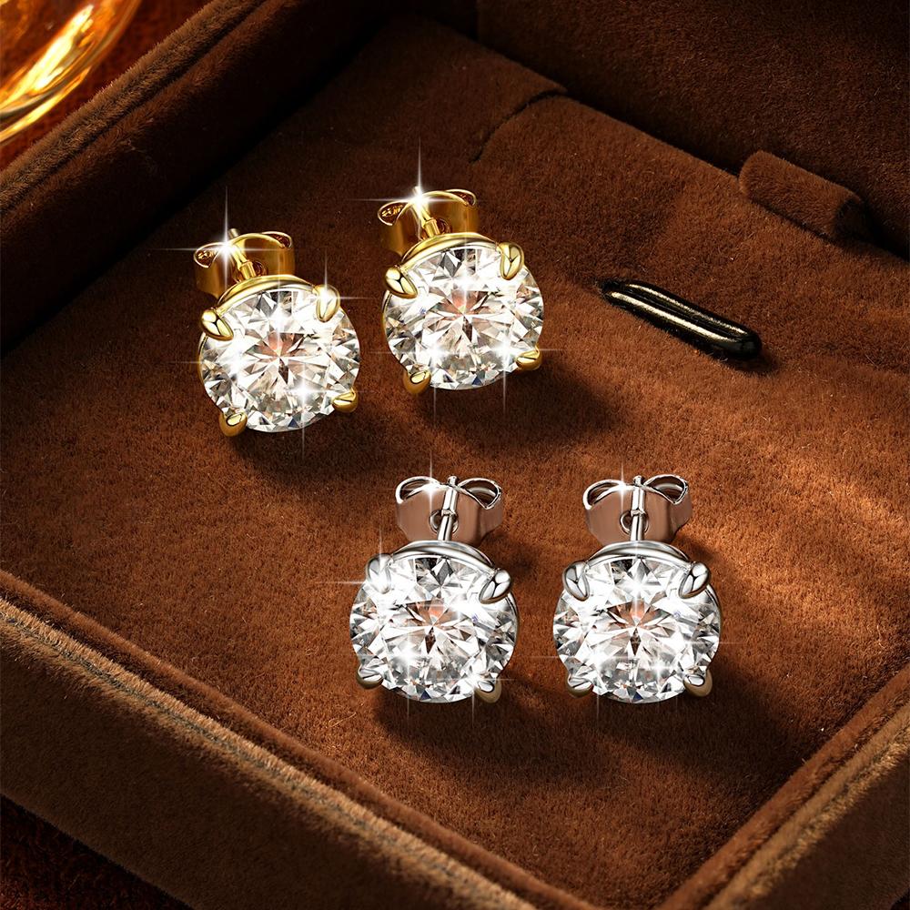 New 14K Gold Filled Moissanite Stud Earrings for Women & Four Claw Earrings Engagement Wedding Anniversary Party Gift
