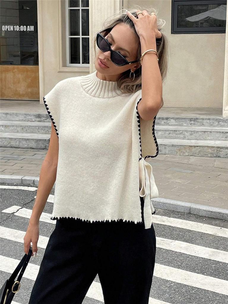 Women's Sleeveless Knit Top, Solid Color Bow Tie Cami Top