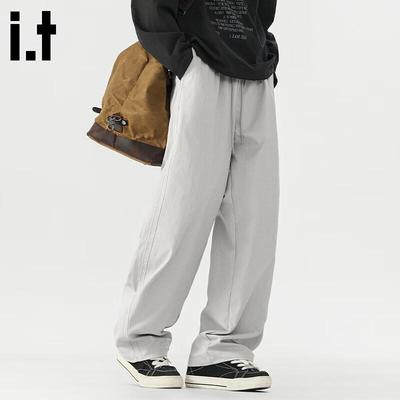 Fingercroxxit Pantalon Casual Homme Style Américain Coupe Ample Jambe Droite