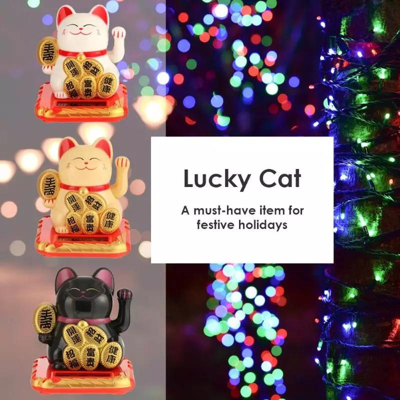 Solar Powered Maneki Neko Waving Arm Beckoning Fortune Cat Lucky Cat For Home Office Christmas Decoration Accessiores