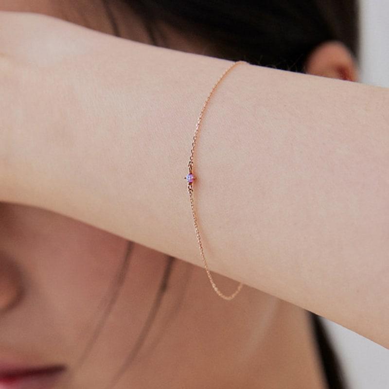 

OR D`OR [14K] Glass Opal Chain Bracelet Rose Gold Blue