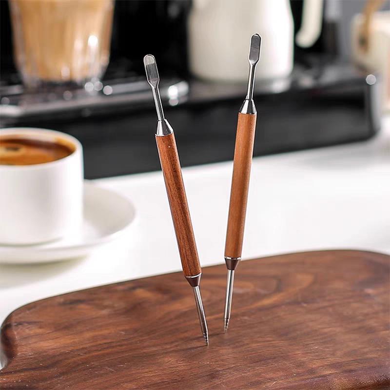 Redwood Coffee Latte Art Pen, Stainless Steel Needle Tool, Kitchen Tool, Espresso Needle, Wooden Handle