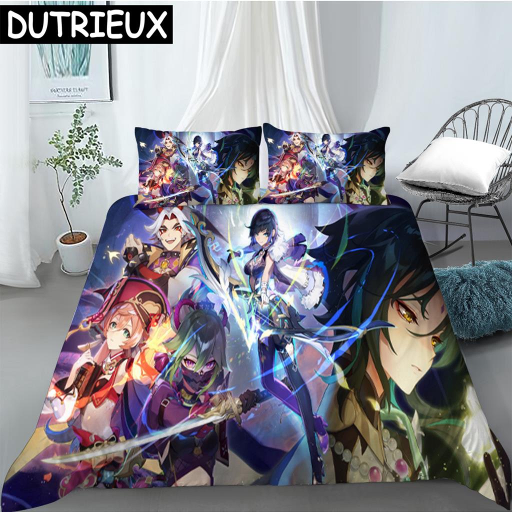 Hot Sale Game Anime Genshin Impact Printed Bedding Set Duvet Covers Pillowcases Comforter Bedding Set Bedclothes Duvet Cover 03