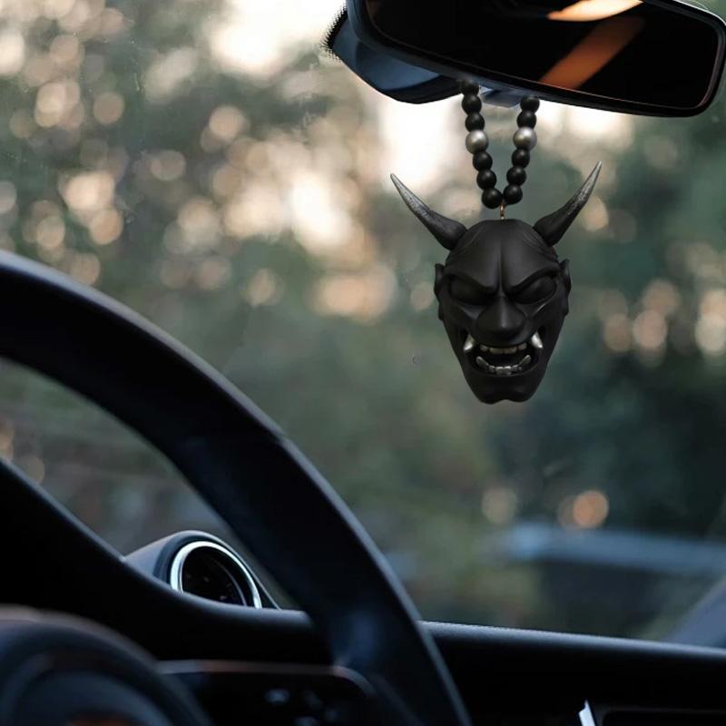 1Pc Hannya Helmet Car Accessories Charm Rear View Mirror Samurai Auto Ornament Japanese Oni Hanging Pendant