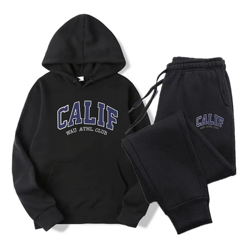 Nowość w Zestawach z Kapturem Spodnie dresowe 2 szt. Wzór z nadrukiem Odzież Y2k Designerskie bluzy Jesień Kobiety i Kobiety Zestawy z kapturem