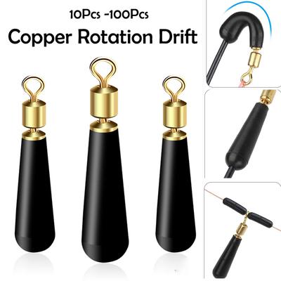 50Pcs Fishing Gear Block Rotation Drift Fishing Floats Accessory Bobber Copper+ Rubber Tools Fish Float Fishing Float Base