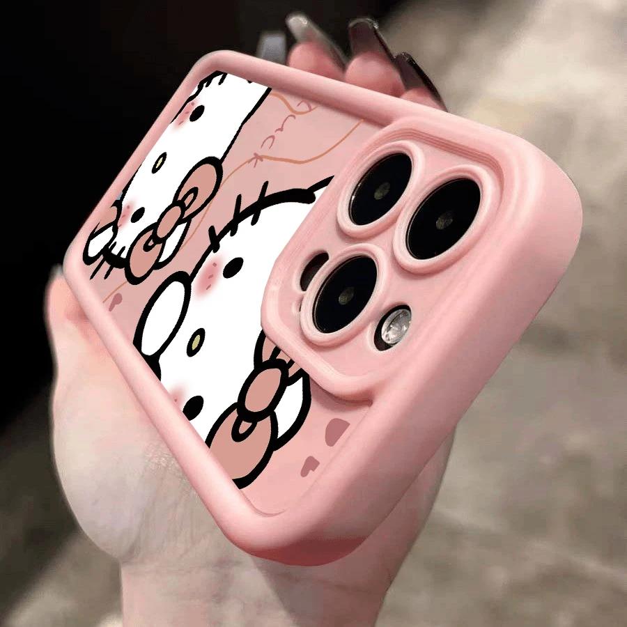 Pink Cartoon Hello Kitty Phone Case For Iphone 17 16 Pro Max 17 Air 16e 15 14 13 12 11 Pro Max 14 15 16 Plus INS Silicone Cover