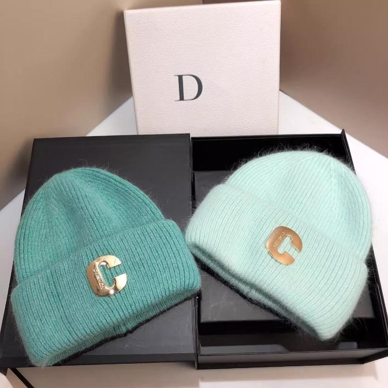 Big Head Circumference Rabbit Hair Knitted Hat Autumn and Winter Women's C Letter Tide White Gray Thickened Warm Ski Ear Protection Wool Cold Hat