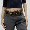 Punk PU Studded Fur Belt Y2k Vintage Faux Fur Rhinestone Patchwork Belt Metal Plush Waist Chain Furry Waistband Jeans Belts