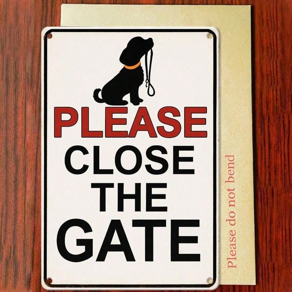 1pc Retro Please Close The Gate Tin Sign, 2D Flat Metal Wall Decor for Indoor Outdoor, Vintage Farmhouse Gift for Men Women