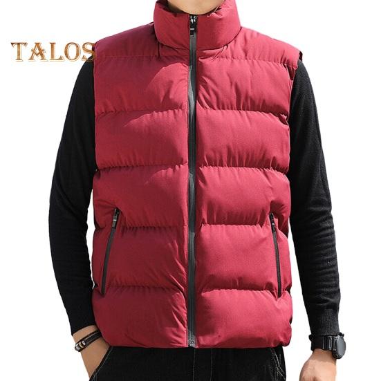 Чоловічий бавовняний жилет, осінь-зима, трикотажний комір без рукавів і застібка-блискавка, з кишенями, однотонне потовщене стьобане жилетне пальто