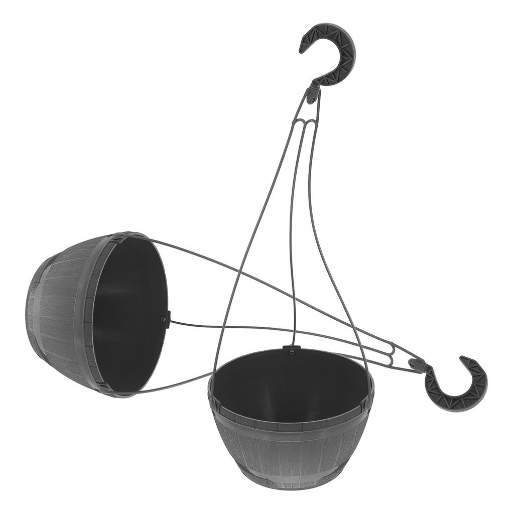 2Pcs Plastic Hanging Planter Pots Self-Watering Feature Faux Wood Barrel Texture Balcony Patio Garden Indoor Outdoor Hanging