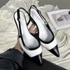 Designer Black White Mixed Color Low Heeled Sandals Women Sexy Pointed Toe Slingbacks Chunky High Heels for Women Elegant Heels