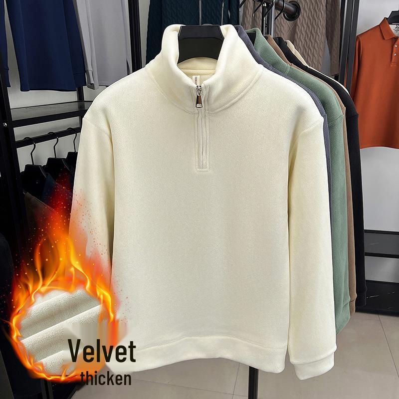 Men’s Warm Fleece Half-Zip Hoodie: Autumn-Winter Thick Soft Pullover L