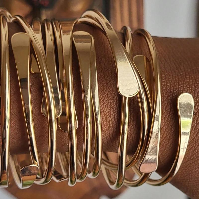 Retro Boho Adjustable Stackable Bracelets, Golden Cuff Bracelets for Women Men Daily Party Holiday Jewelry Gift