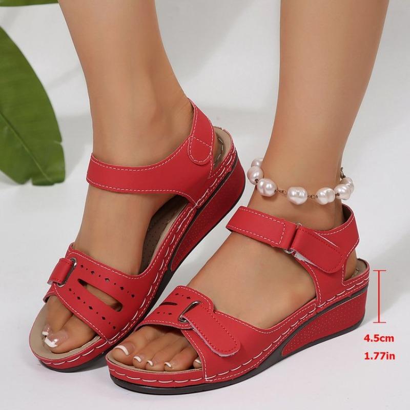 

New large size shoes casual round head Velcro medium heel women s wedge heel sandals 43