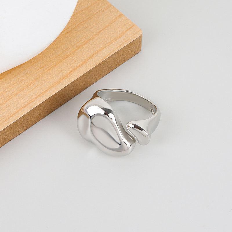 Silver Color Sterling Rings for Women Fashion Geometric Handmade Irregular Gold Ring Party Christmas Gift