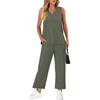 Women's Loose Fit Two Piece Outfit Sleeveless V Neck Tank Top Drawstring Waist Wide Leg Pants Tracksuit
