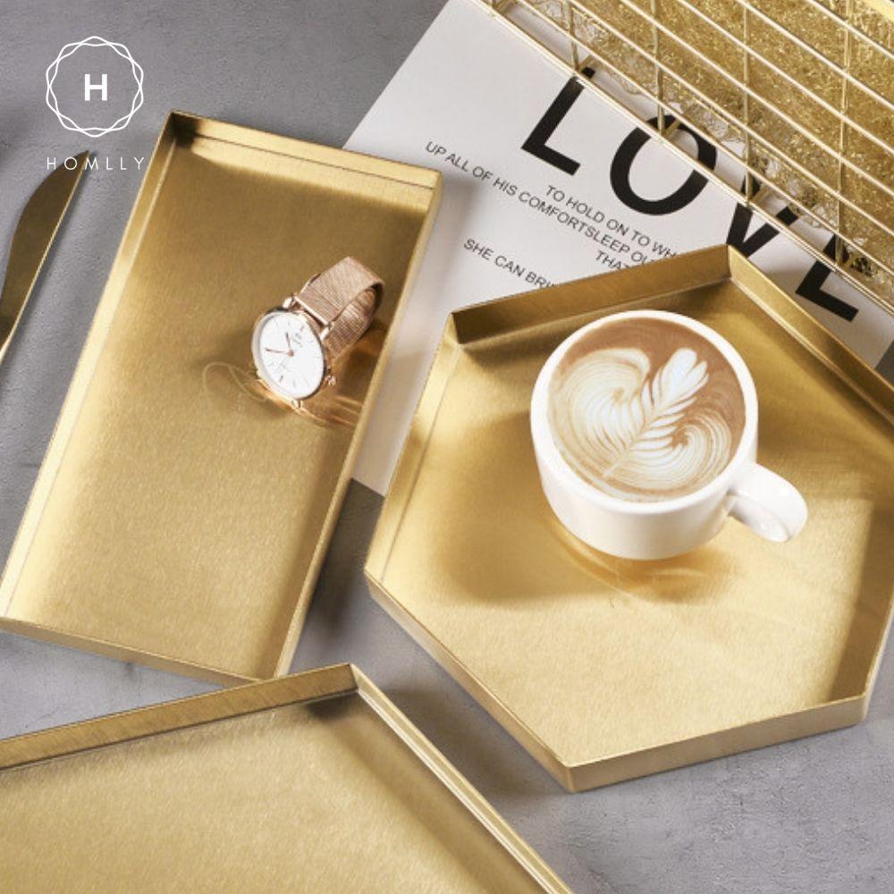 Homlly Keii Gold Geometric Stainless Steel Storage Tray