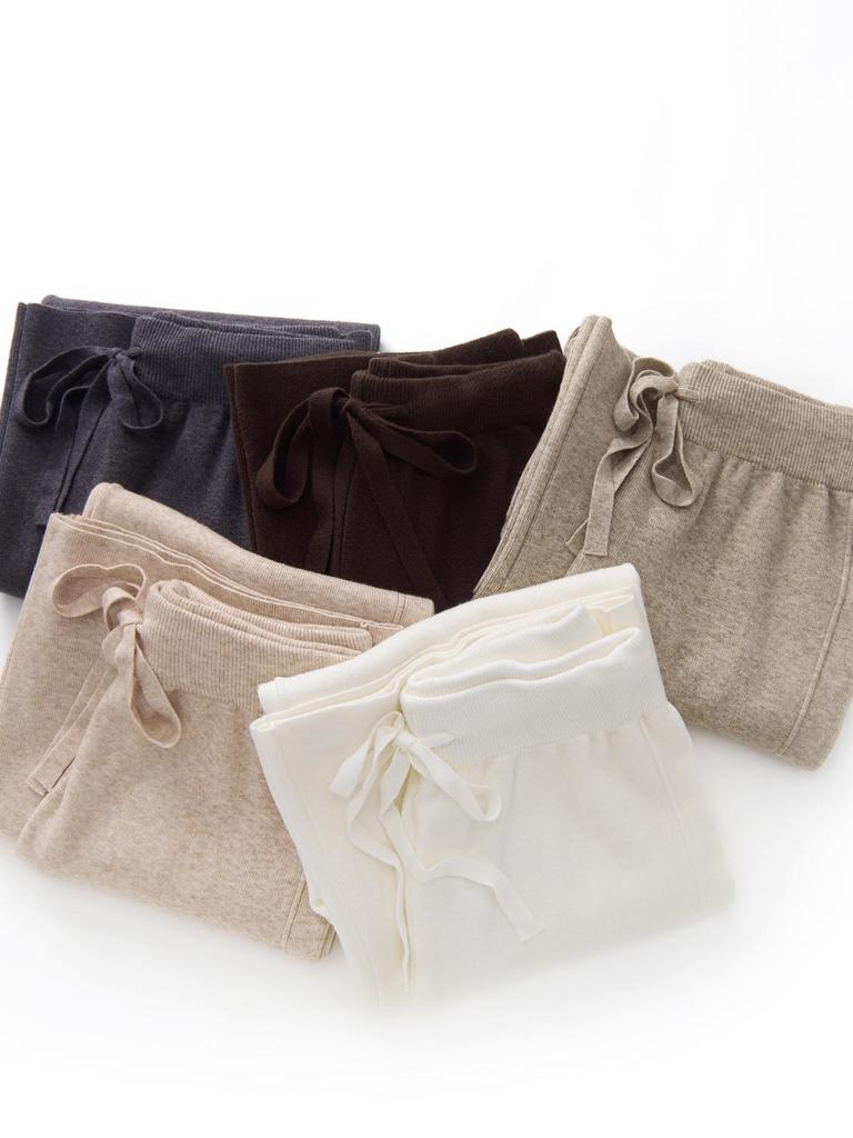 Women's Korean Style High Waist Wide-Leg Knit Pants - Autumn/Winter Fashion, Floor-Length, Straight-Leg Design