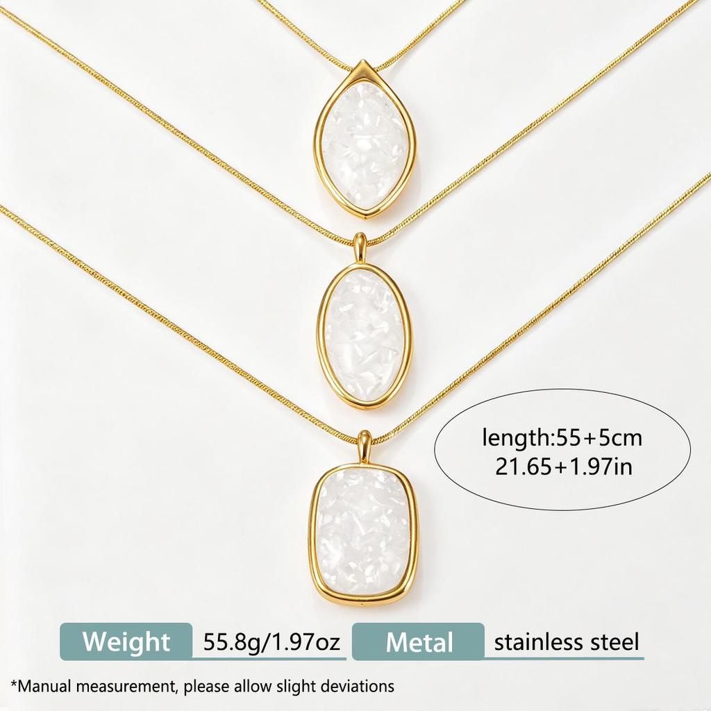 European Retro Stainless Steel Necklace with Natural Shell Pendant - Elegant Collarbone Chain