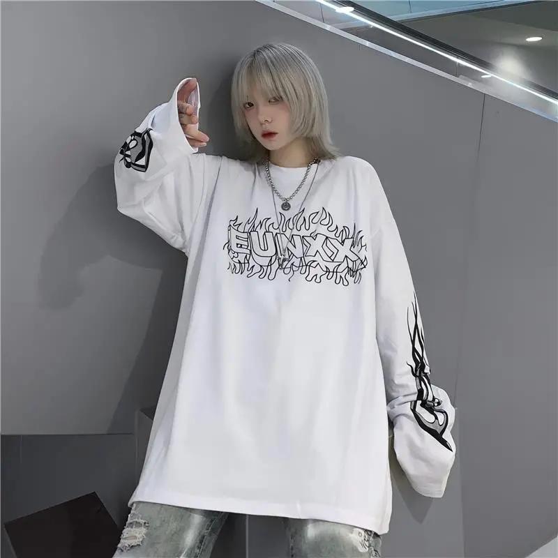 T-shirt Manches Longues Femme Style Y2K Vintage Gothique - Coupe Ample Oversize, Léger Et Confortable