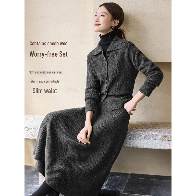 Women's Winter Wool Blend High-Neck Sweater & Skirt Set