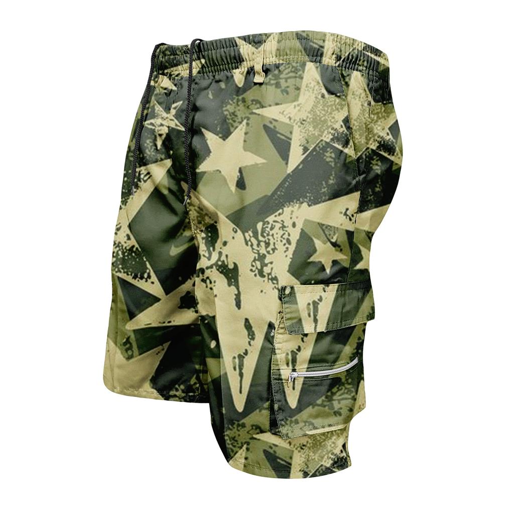 Herren Tarnung Cargo-Shorts mit Kordelzug Taille Verstellbare Passform Mehrere Taschen Utility Arbeitskleidung Outdoor Freizeitshorts