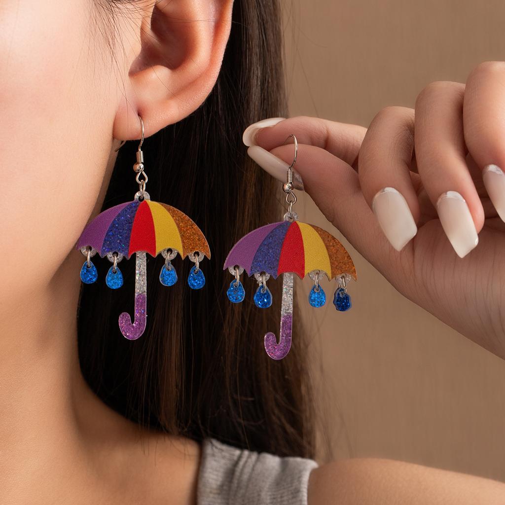 Summer Dopamine Stud Earrings Creative Acrylic Color Matching Umbrella Earrings Niche Vacation Style Fashion Earrings