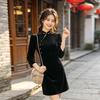 Black velvet new Chinese Suzhou short long-sleeved cheongsam improved young women's high-end sense small man spring and autumn