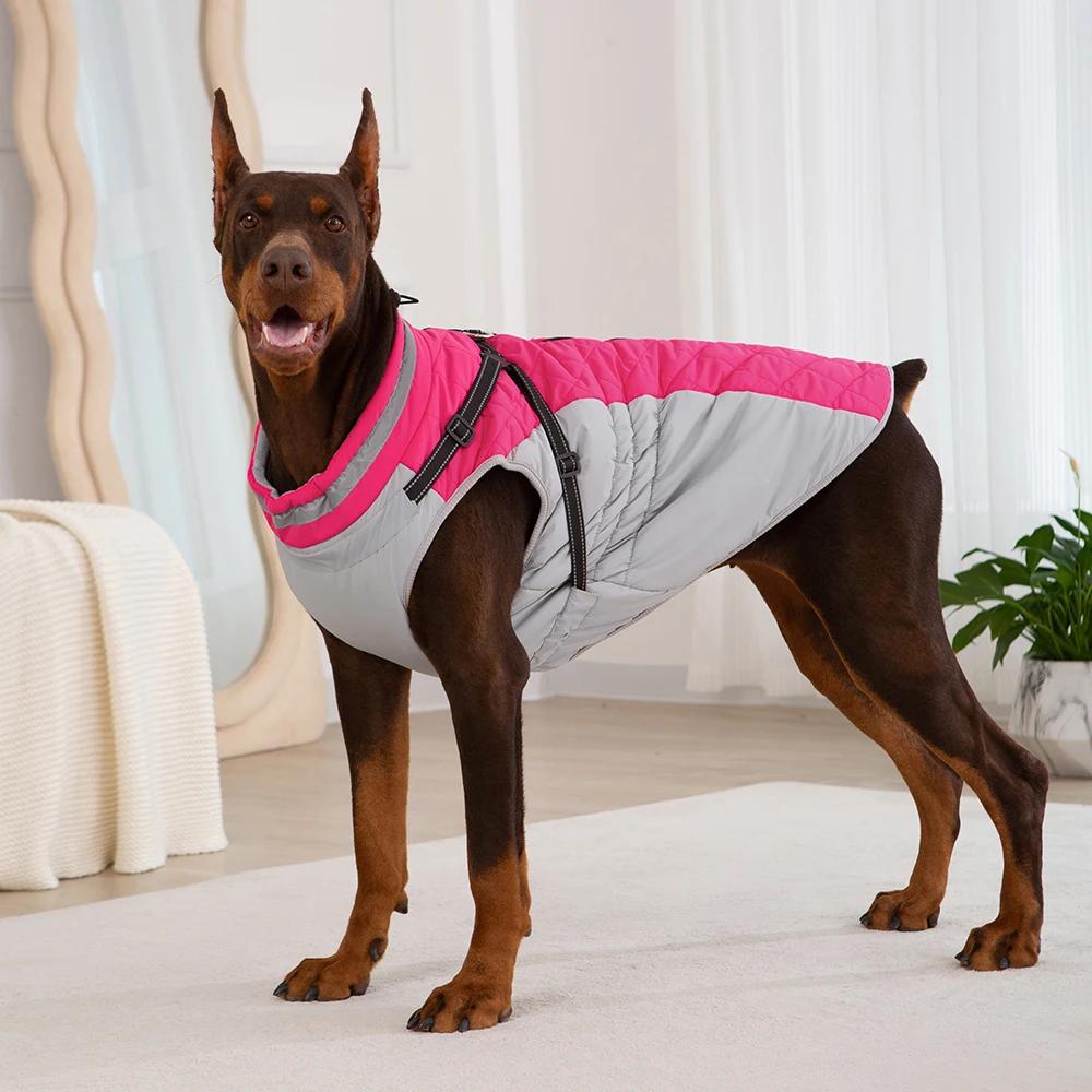 Wasserdichte Haustierjacke mit Geschirr, warme Winter-Hundekleidung für kleine große Hunde, Labrador-Mantel, Chihuahua, Französische Bulldogge, Outfits