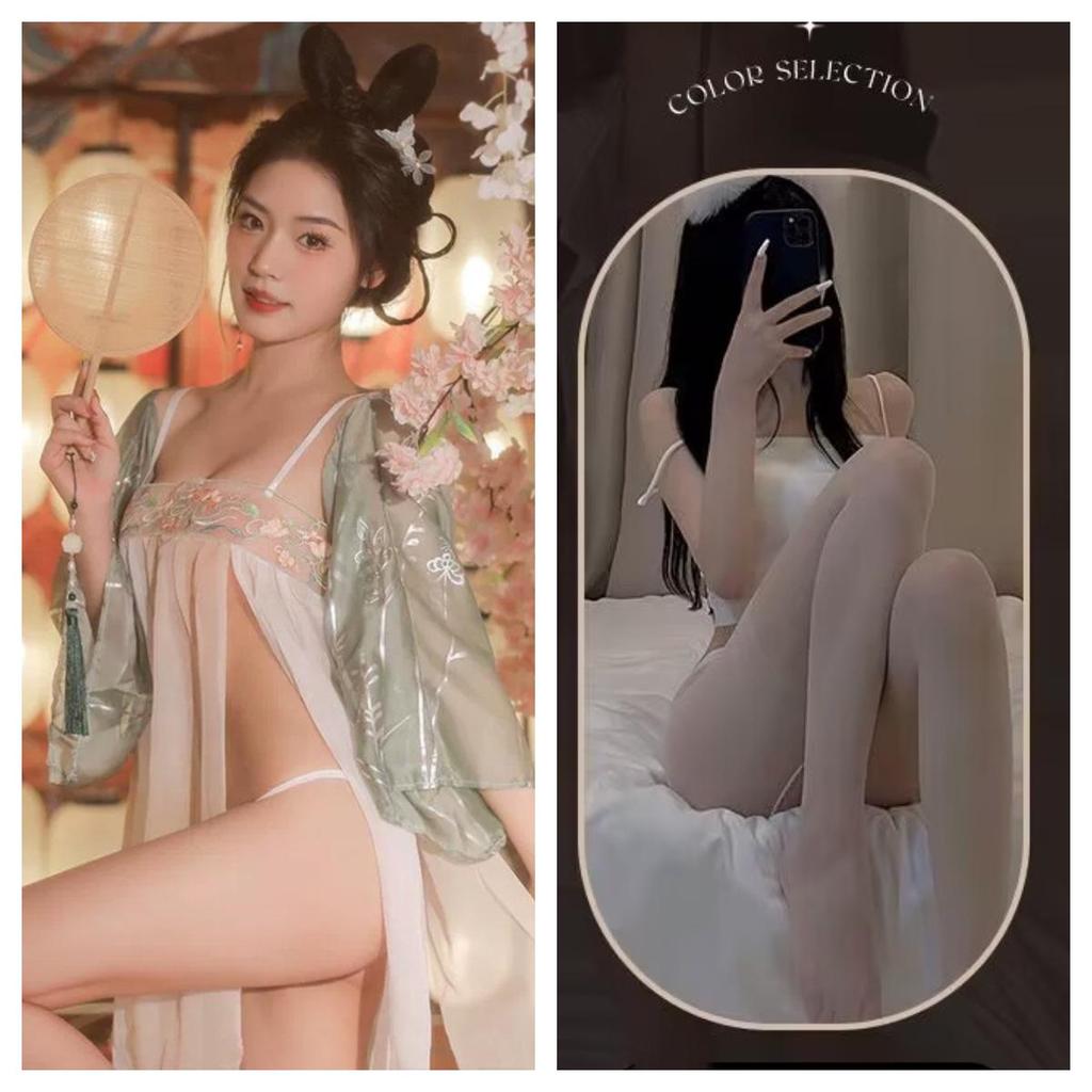 Seductive See-Through Hanfu Lingerie Set - Jade Ring Flirtation Charm 1285