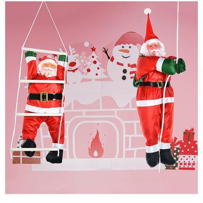 Nafukovací Santa Claus lezoucí po provazovém žebříku Vánoční okenní ozdoba