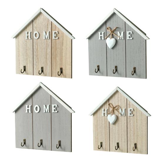 Schlüsselhaken Rustikaler Holz-Eingangsbereich-Organizer mit 3 Metallhaken Klebe-Wandmontage Aufbewahrungsregal für Schlüssel Taschen Schals Masken