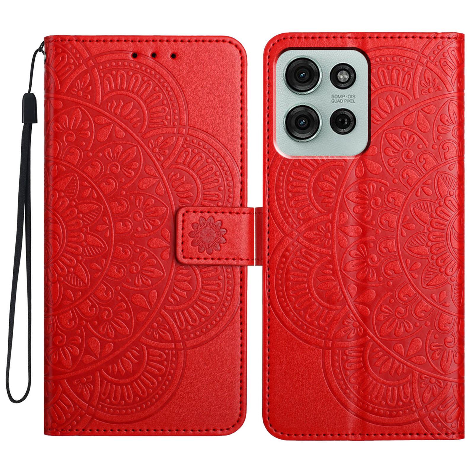 

For Motorola Moto G86 5G Leather Case with Card Slots Mandala Pattern Phone Cover Stand Red