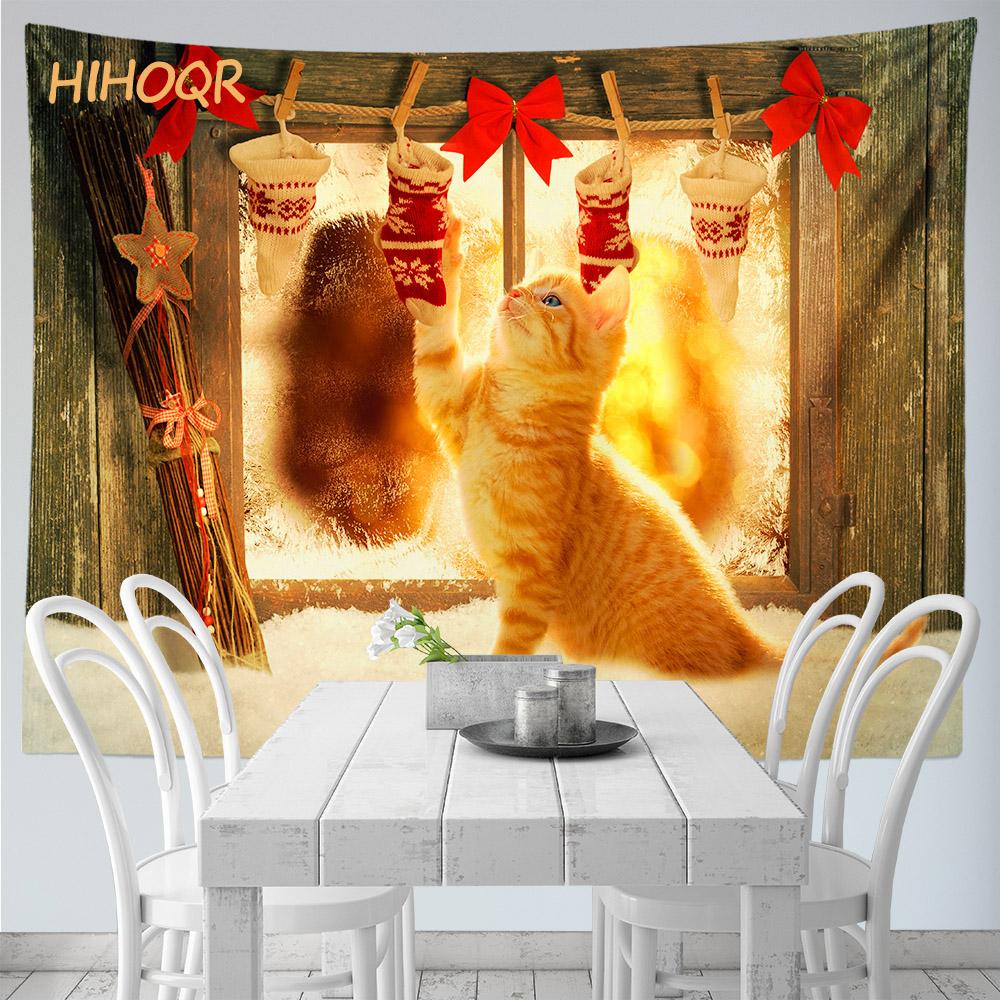 Christmas Tapestry Wall Hanging Santa Claus Christmas Snow Scene Window Tapestry Aesthetic Room Decor Home Holiday Decoration