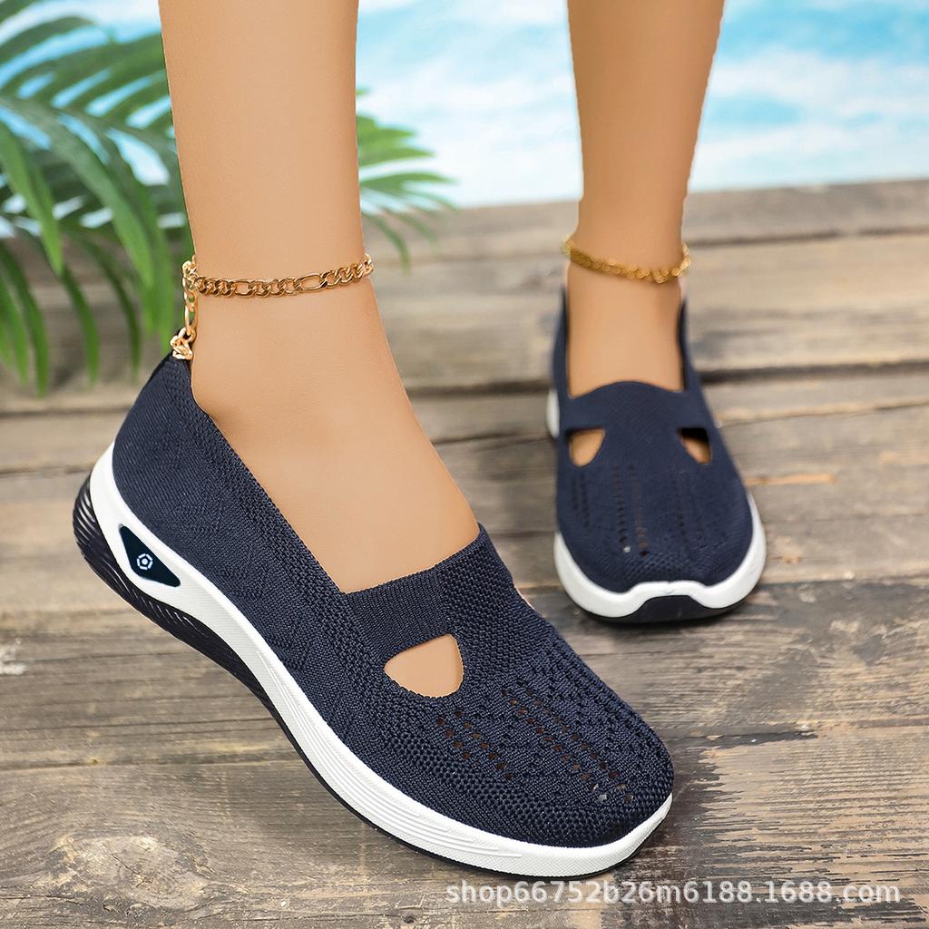Soft Sole Knitted Sneakers For Women Breathable Comfort Casual Sports Shoes Woman Lightweight Hollow Out Mesh Flats Summer Shoes