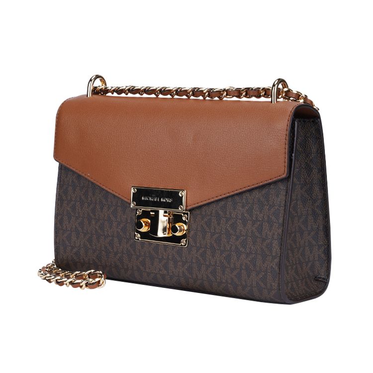Michael Kors MK Rose Chain Logo Flap Leather Shoulder Bag Medium Women Shoulder Bag Dark-Brown 35T0GXOL2B-200