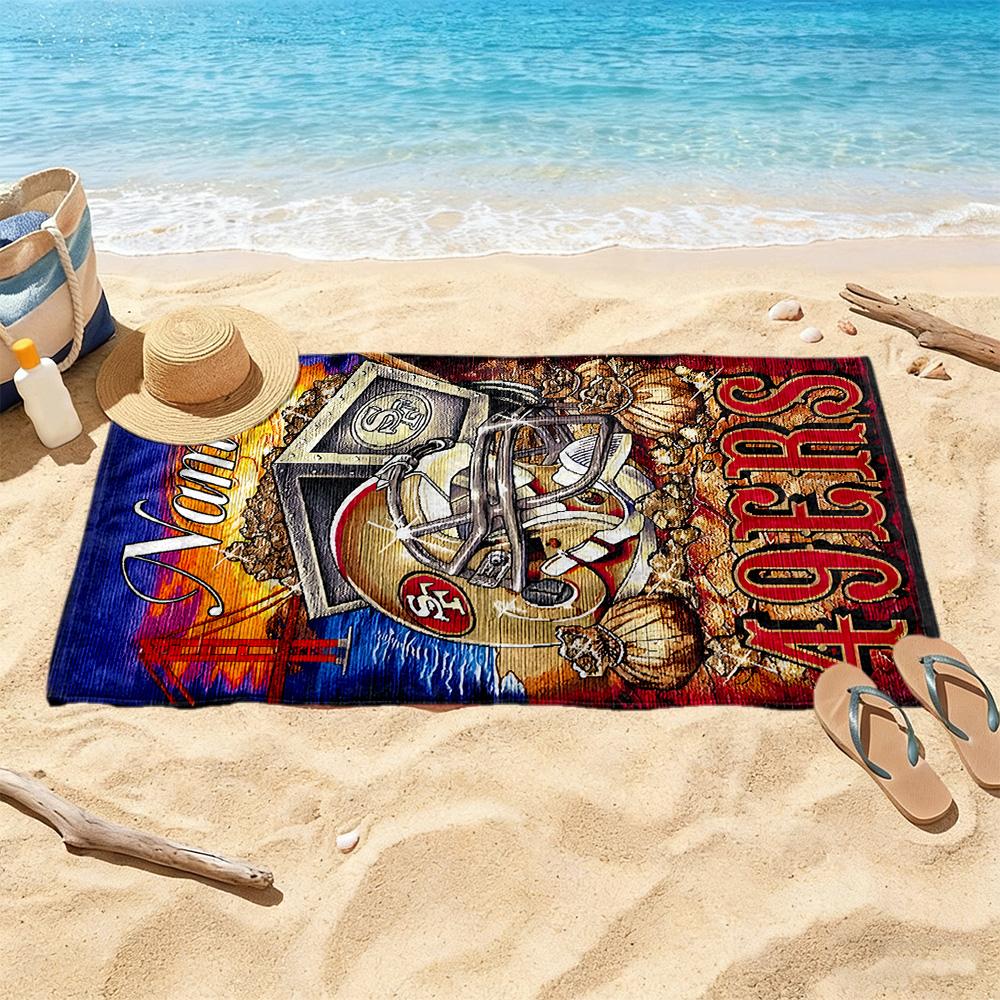 San Francisco 49ers Helmet Artwork Customize Your Name Beach Towel High Absorbency & Quick-Dry Suitable for Swimming Gym Camping Yoga Vacation