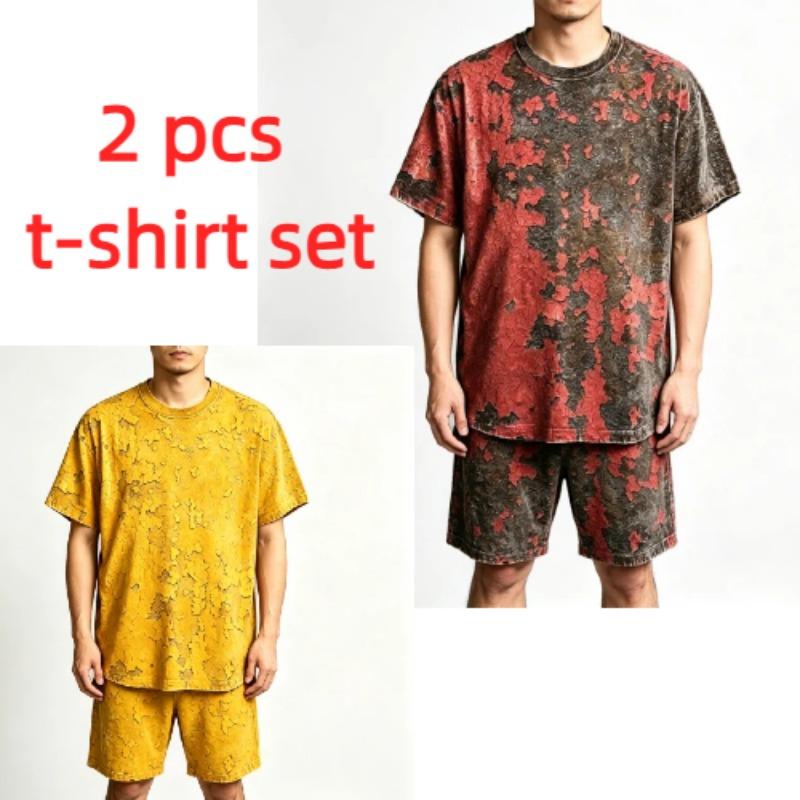 Summer Y2K Vintage Fun Rust Cracks Graphic Printed Round Neck Short Sleeved Kids T-Shirt And Shorts Set Boy's and Girl's T-shirt Shorts Set