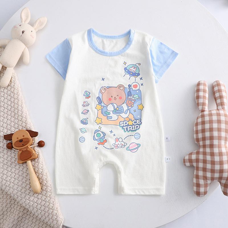 2026 Summer Kids O-Neck Short Sleeve Pajama-Rompers Baby Spring Short Crawling Clothes Cartoon Cotton Jumpsuit for Girl Boy