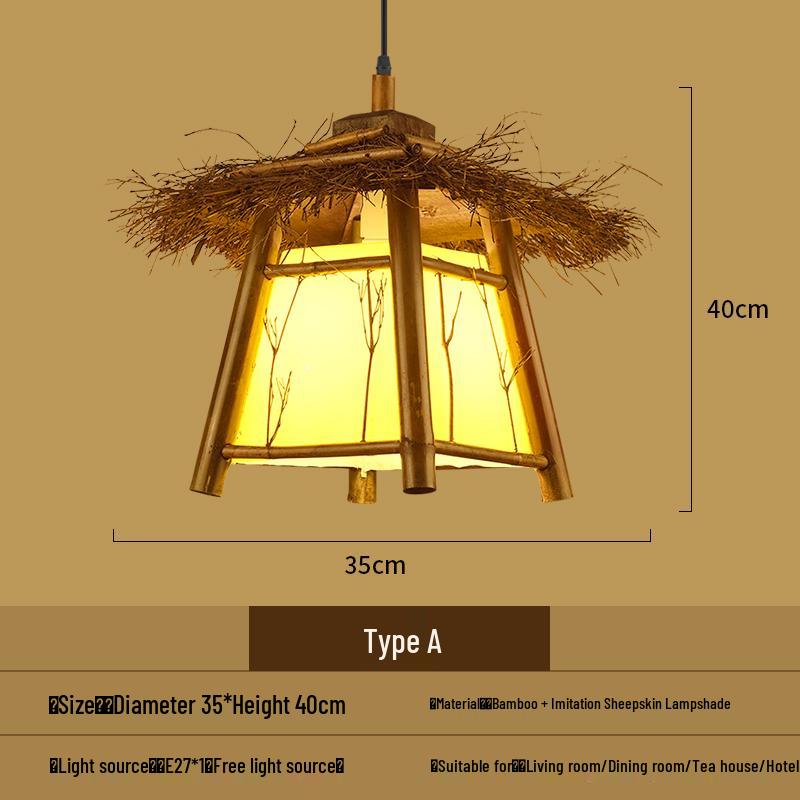 Bamboo Woven Pendant Light - Japanese Lantern for Dining, Restaurant, or Tea Room. Rattan Straw Hat Lampshade with New Chinese Art Design.