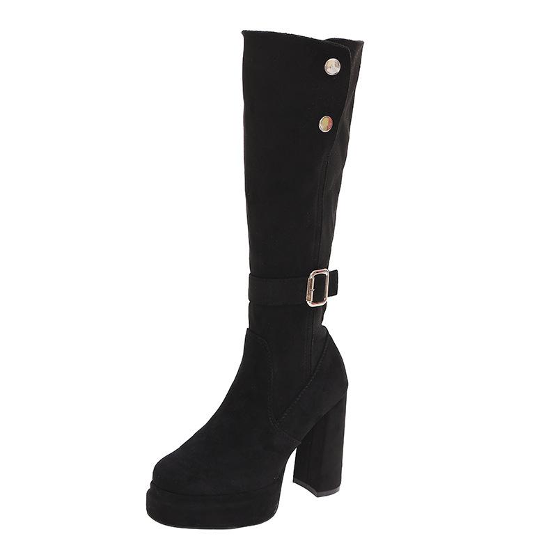 Retro Two-wear High-heeled Boots for Women's 2025 Autumn and Winter New Suede Thick-heeled High Boots, Thin Western Knight Boots