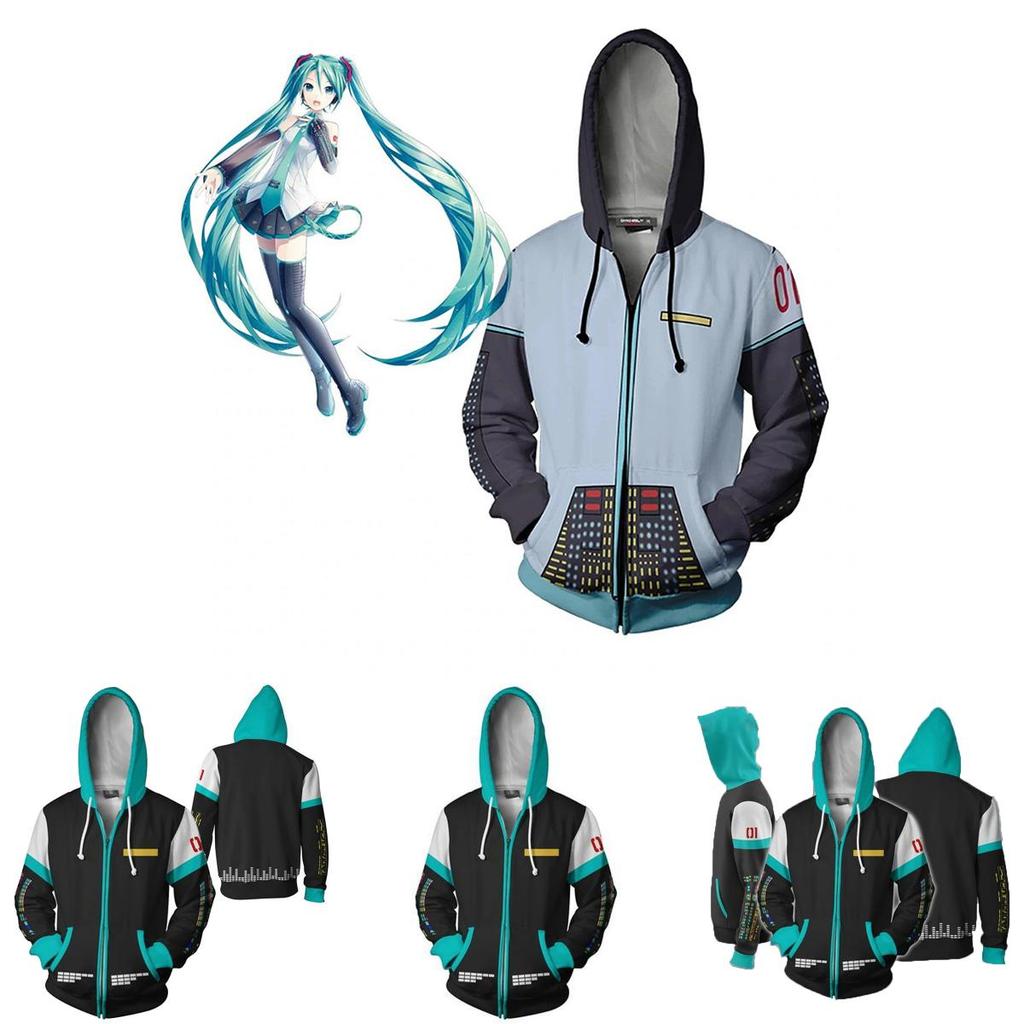 Stylish Hatsune Miku Vocaloid Zipper Hoodie With Soft Material For Everyday Wear