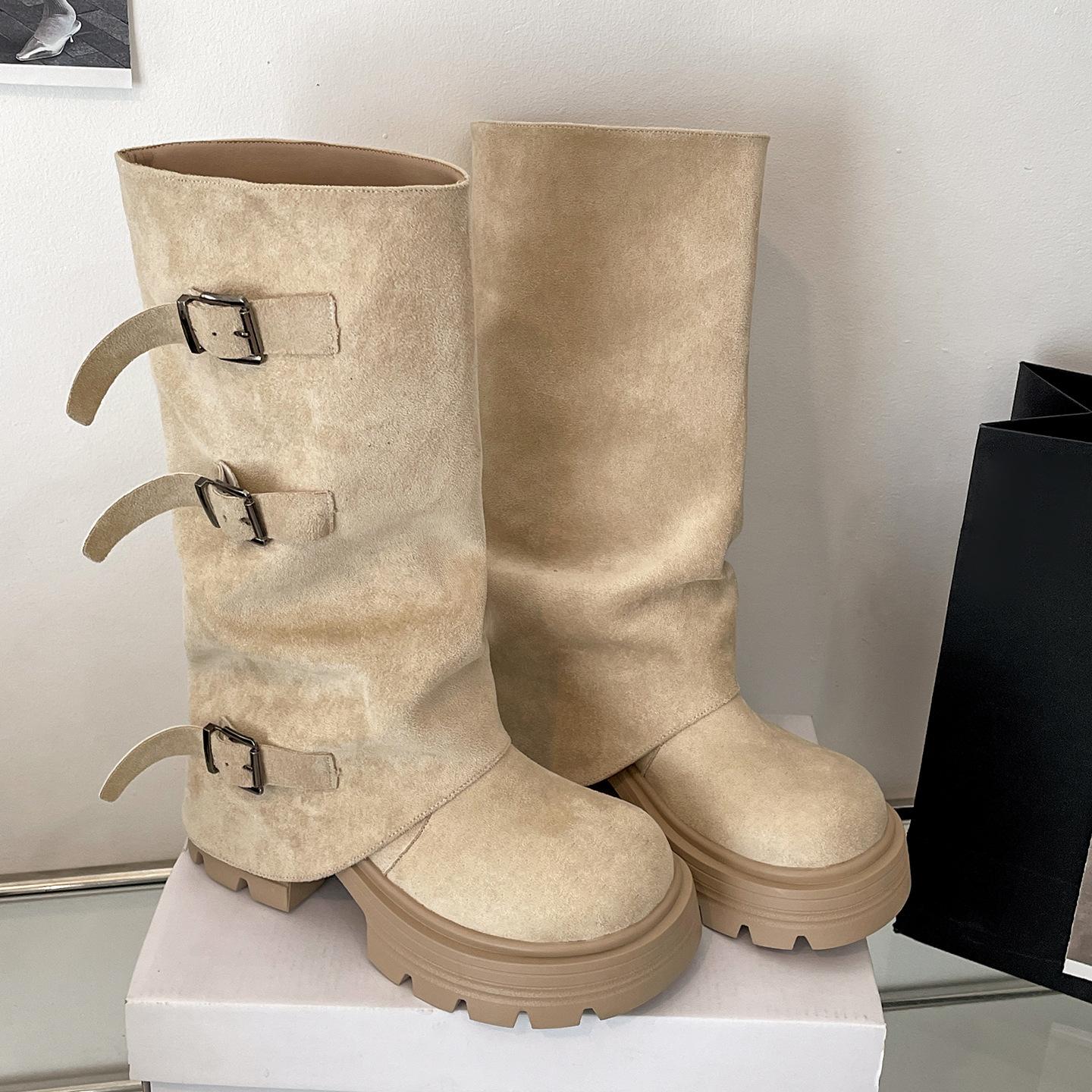 

White retro explosion platform boots women s boots 2025 new autumn with skirt thin knight long boots 40 абрикосовый