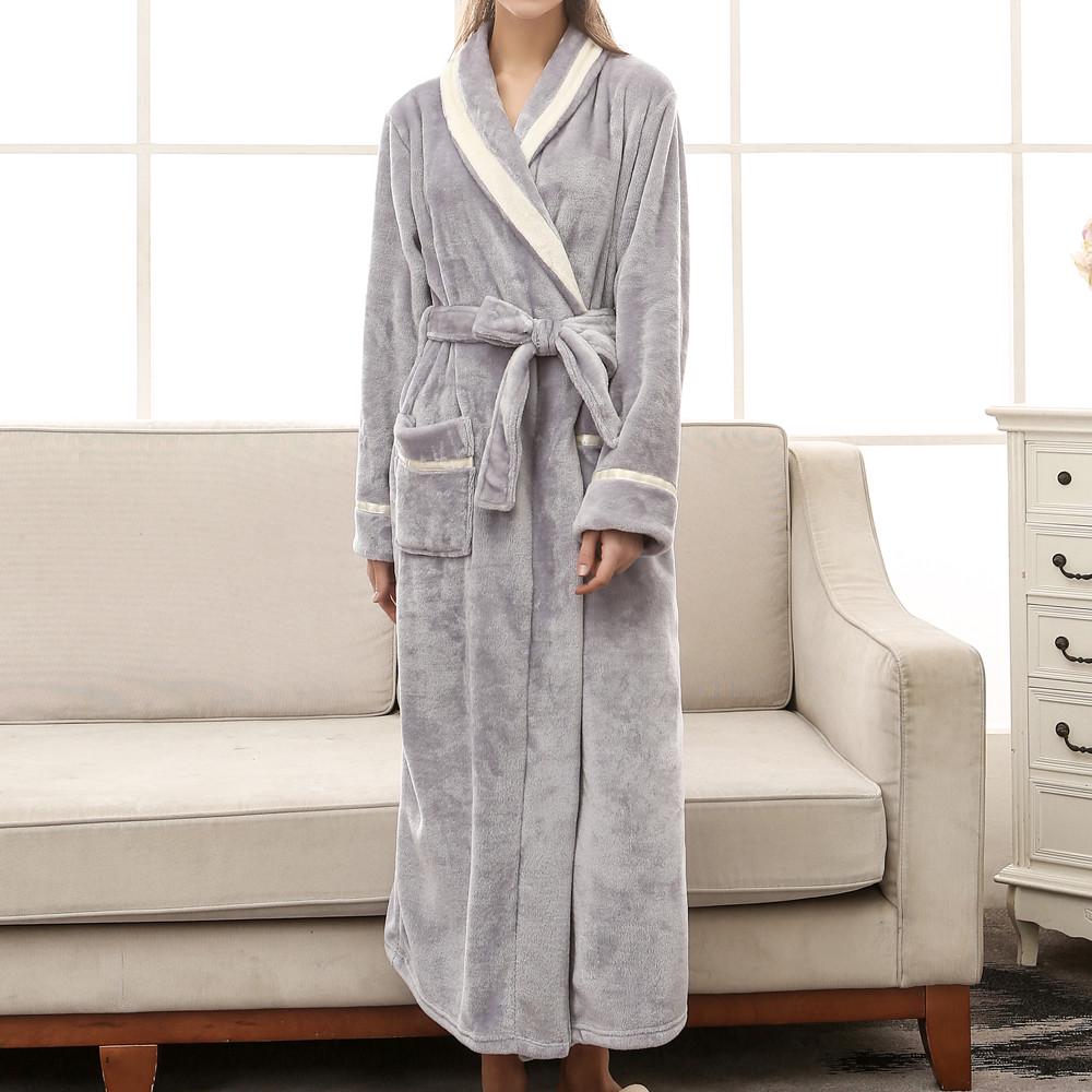 Women's Winter Lengthened Bathrobe Splicing Home Clothes Long Sleeved Robe Coat